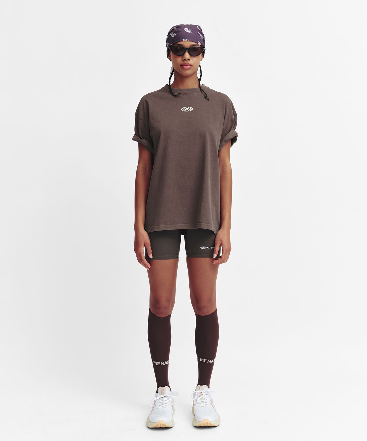 미나수(MENASOO) 275g Heavy Cotton Circle Hearttrack Pigment T Shirt_Brown