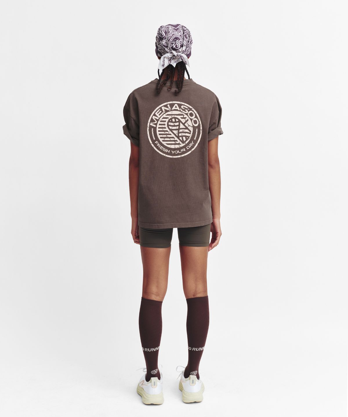 미나수(MENASOO) 275g Heavy Cotton Circle Hearttrack Pigment T Shirt_Brown