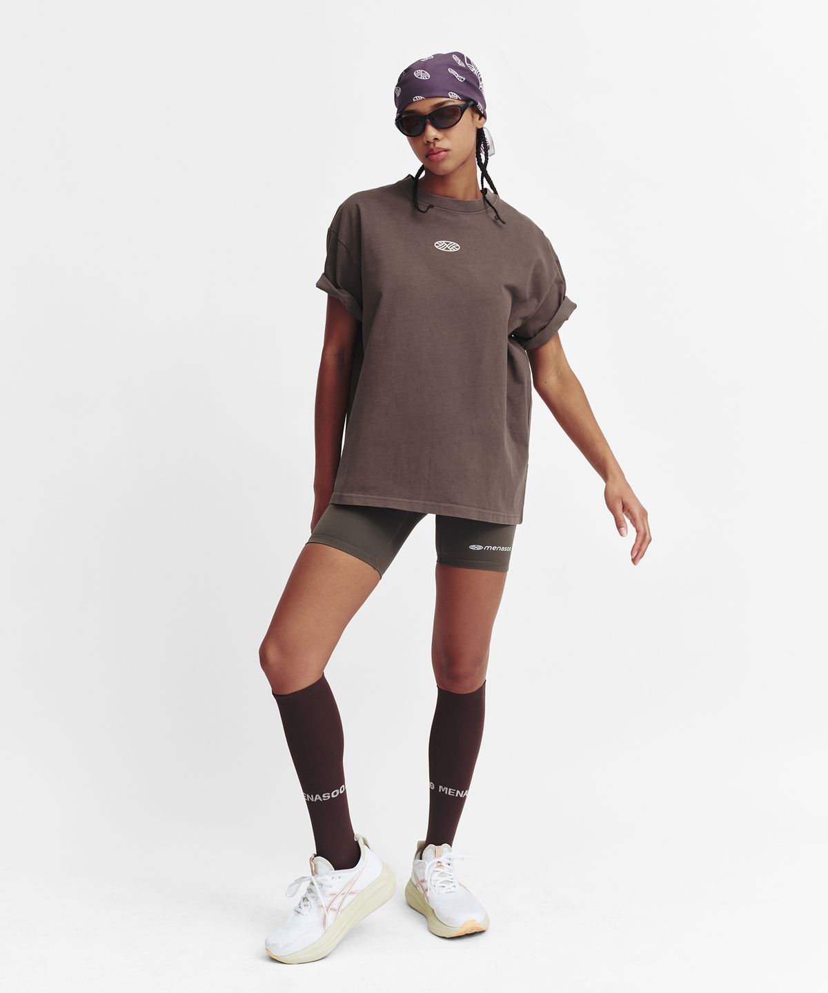 미나수(MENASOO) 275g Heavy Cotton Circle Hearttrack Pigment T Shirt_Brown