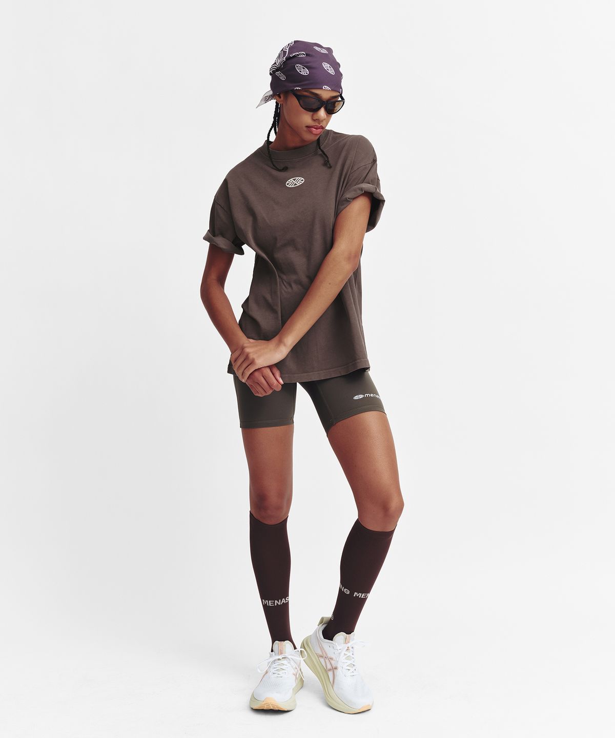 미나수(MENASOO) 275g Heavy Cotton Circle Hearttrack Pigment T Shirt_Brown