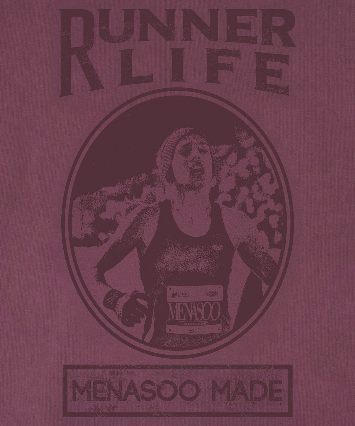 미나수(MENASOO) 275g Heavy Cotton Runner Graffiti Pigment T Shirt_Burgundy