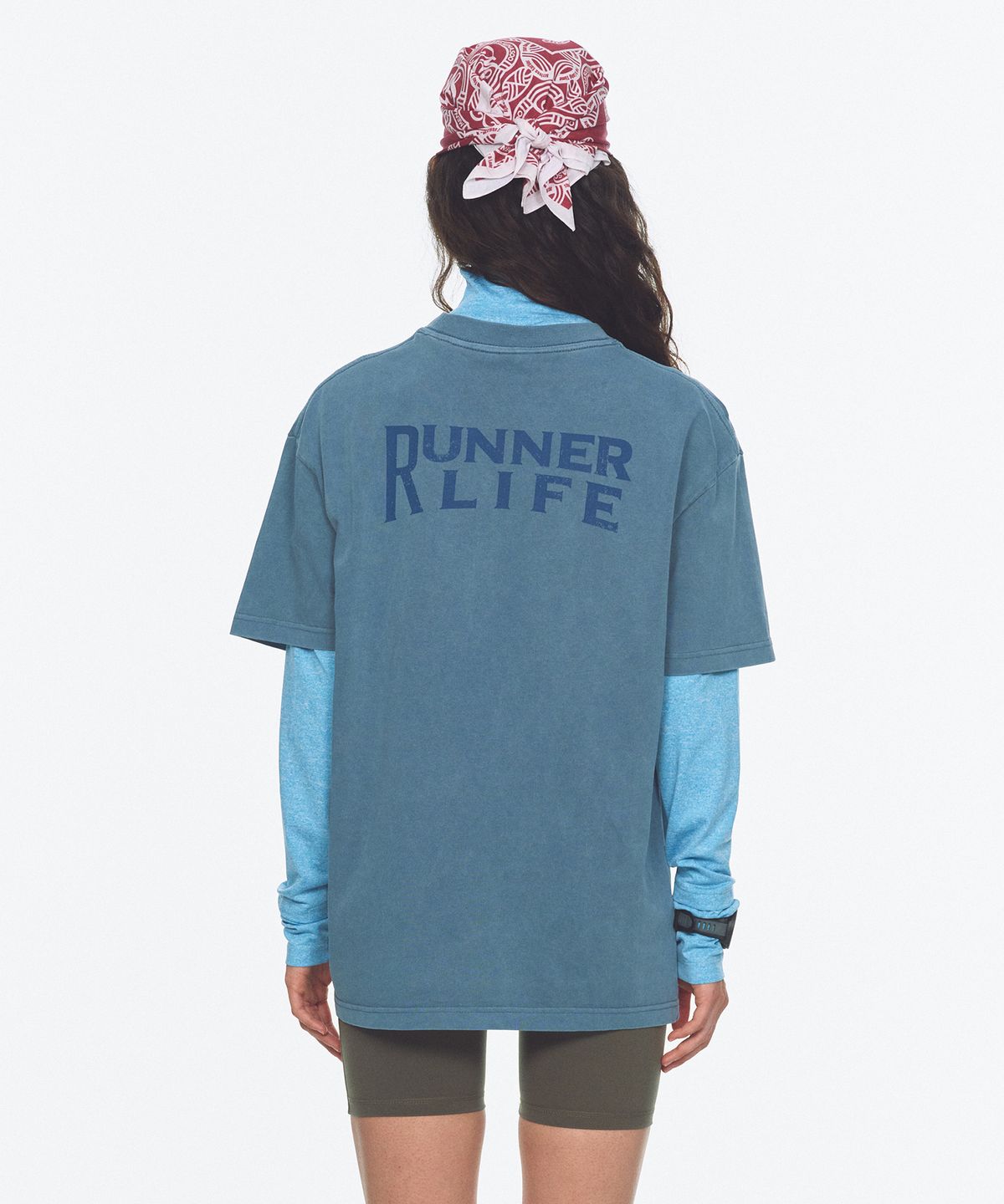 미나수(MENASOO) 275g Heavy Cotton Runner Graffiti Pigment T Shirt_Blue