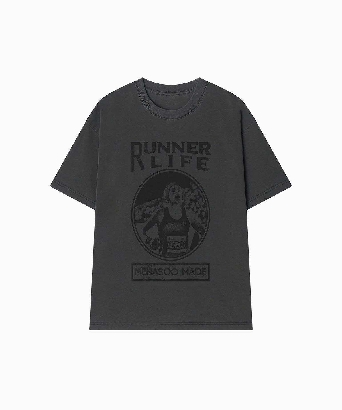 미나수(MENASOO) 275g Heavy Cotton Runner Graffiti Pigment T Shirt_Black
