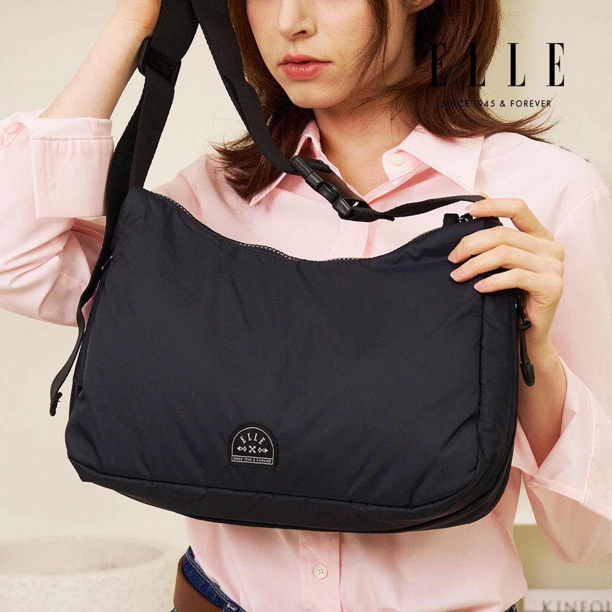 엘르(ELLE) 트라벨 경량 나일론 호보 크로스백 여행가방