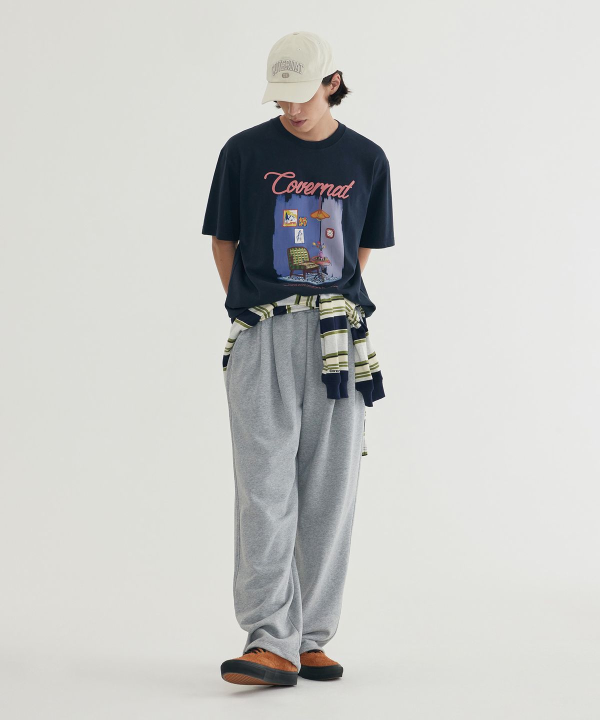 커버낫(COVERNAT) 페인팅 그래픽 티셔츠 Navy