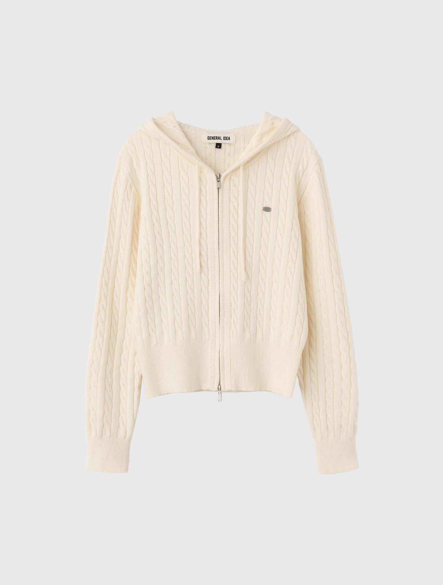 MUSINSA | GENERAL IDEA Wool Cable Knit Hooded Zip-Up [IVORY