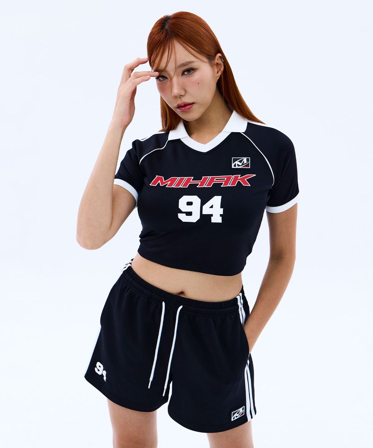미학(MIHAK) 94 풋볼 크롭 저지 티셔츠 (BLACK)