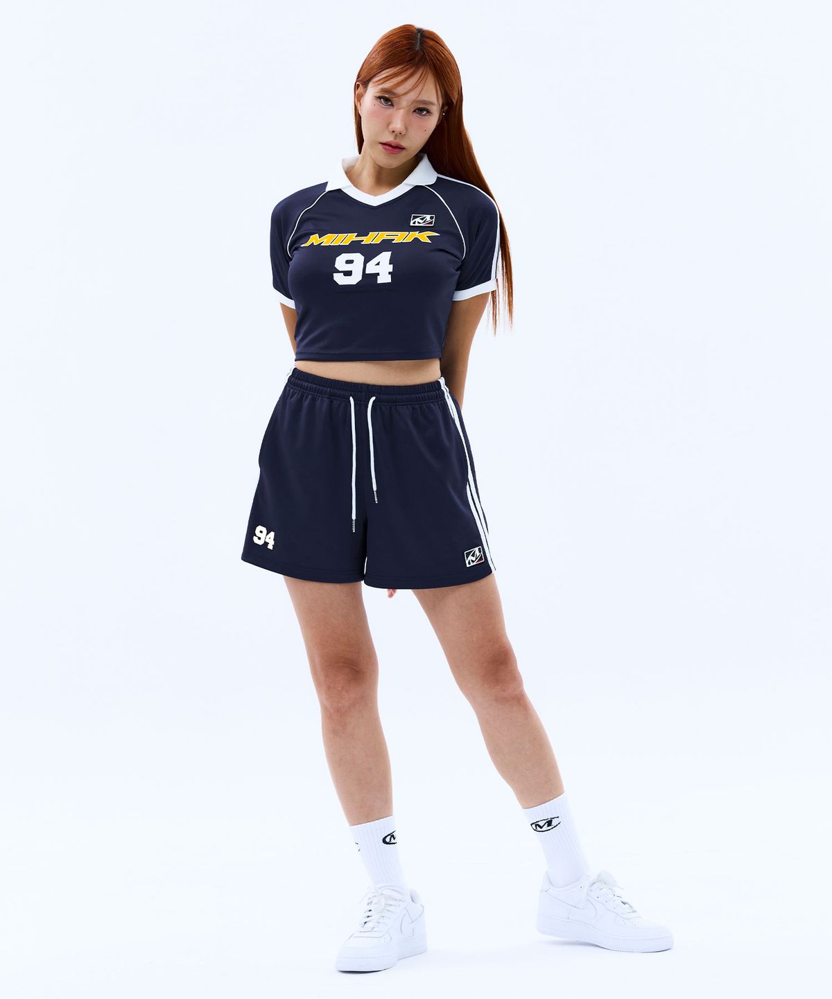 미학(MIHAK) 94 풋볼 크롭 저지 티셔츠 (NAVY)