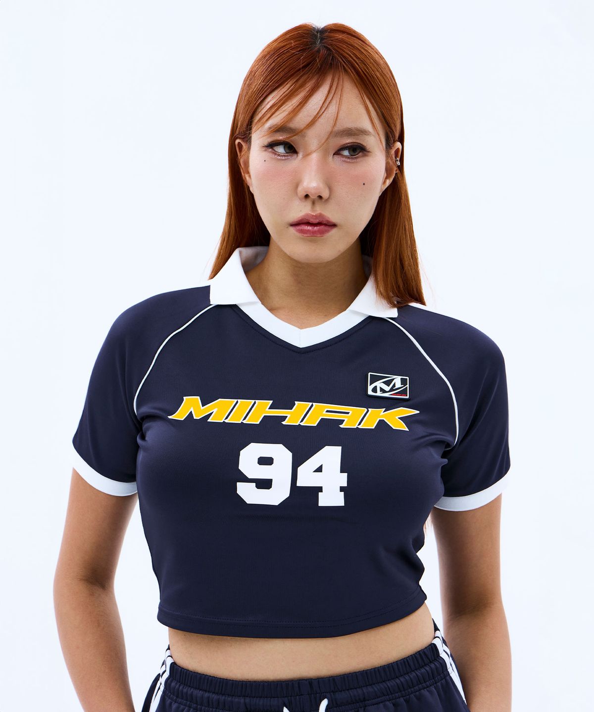 미학(MIHAK) 94 풋볼 크롭 저지 티셔츠 (NAVY)