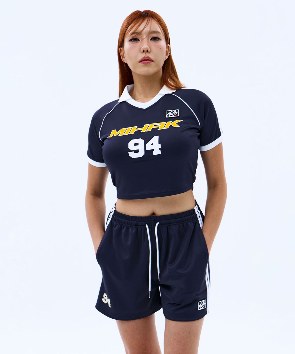 미학(MIHAK) 94 풋볼 크롭 저지 티셔츠 (NAVY)