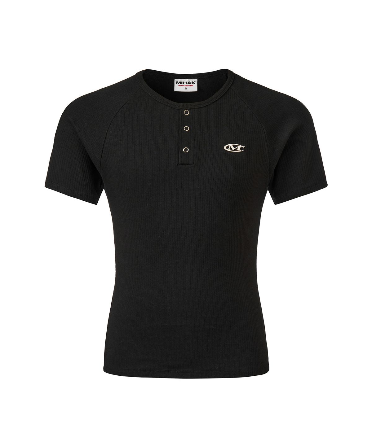 미학(MIHAK) 메탈 로고 머슬핏 헨리넥 티셔츠 (BLACK)