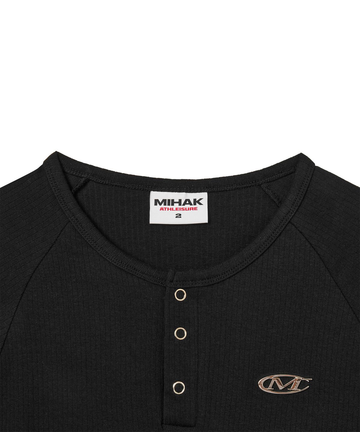 미학(MIHAK) 메탈 로고 머슬핏 헨리넥 티셔츠 (BLACK)