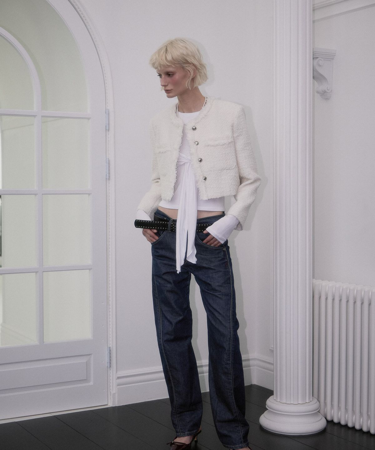 로제프란츠(ROSEFRANTZ) Fringe Crop Tweed Jacket [Ivory]