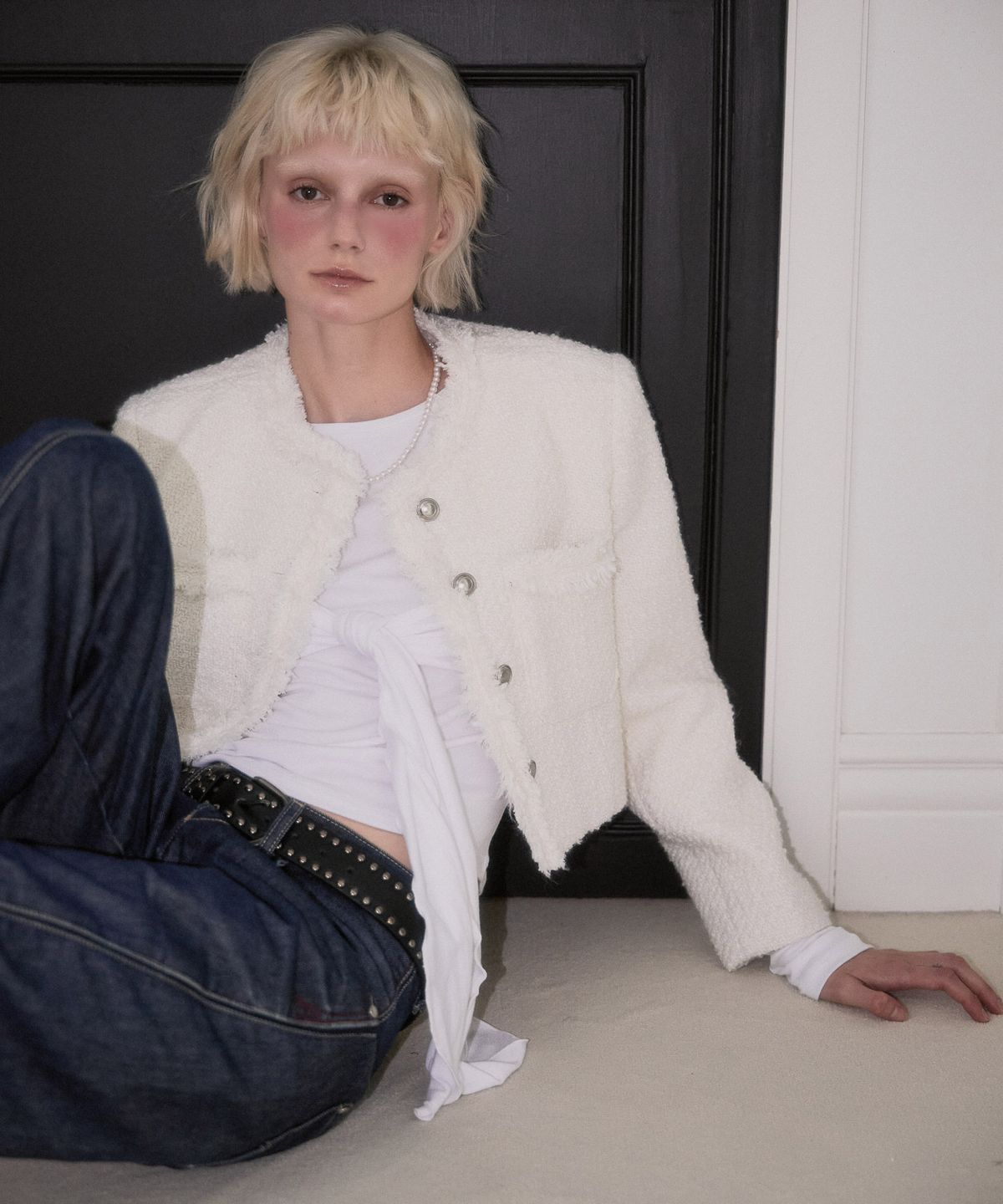 로제프란츠(ROSEFRANTZ) Fringe Crop Tweed Jacket [Ivory]