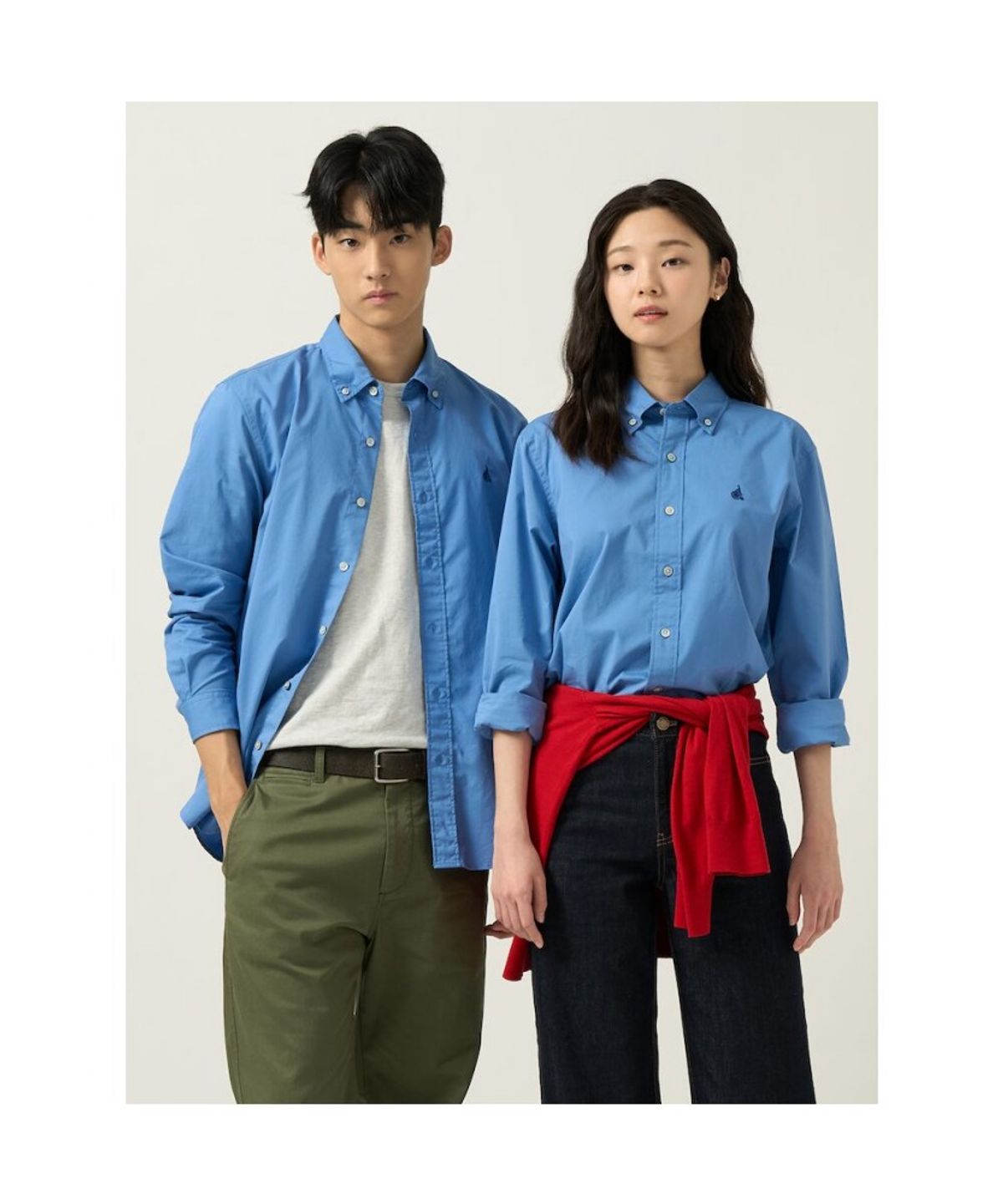 빈폴 멘(BEANPOLE MEN) 남녀공용 플레인 솔리드 셔츠  블루