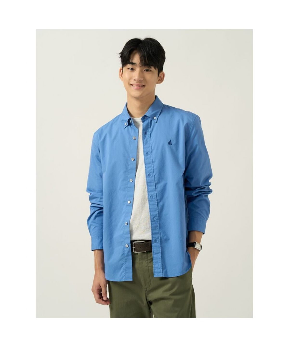 빈폴 멘(BEANPOLE MEN) 남녀공용 플레인 솔리드 셔츠  블루