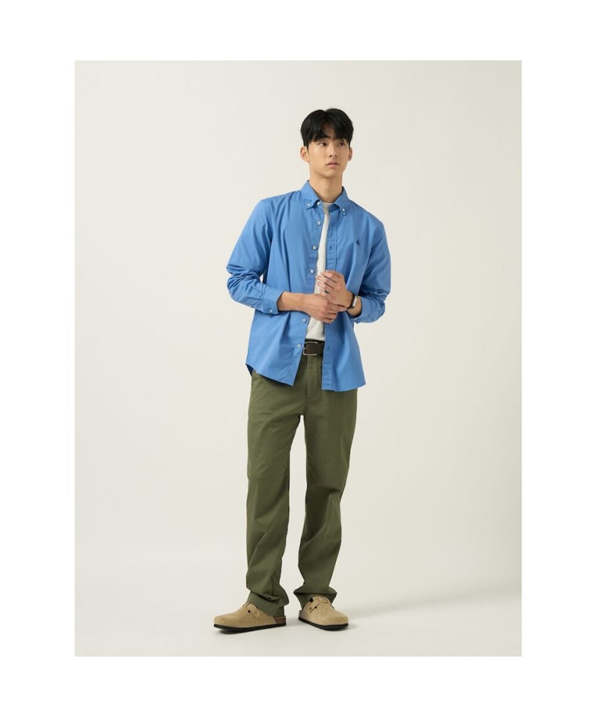 빈폴 멘(BEANPOLE MEN) 남녀공용 플레인 솔리드 셔츠  블루