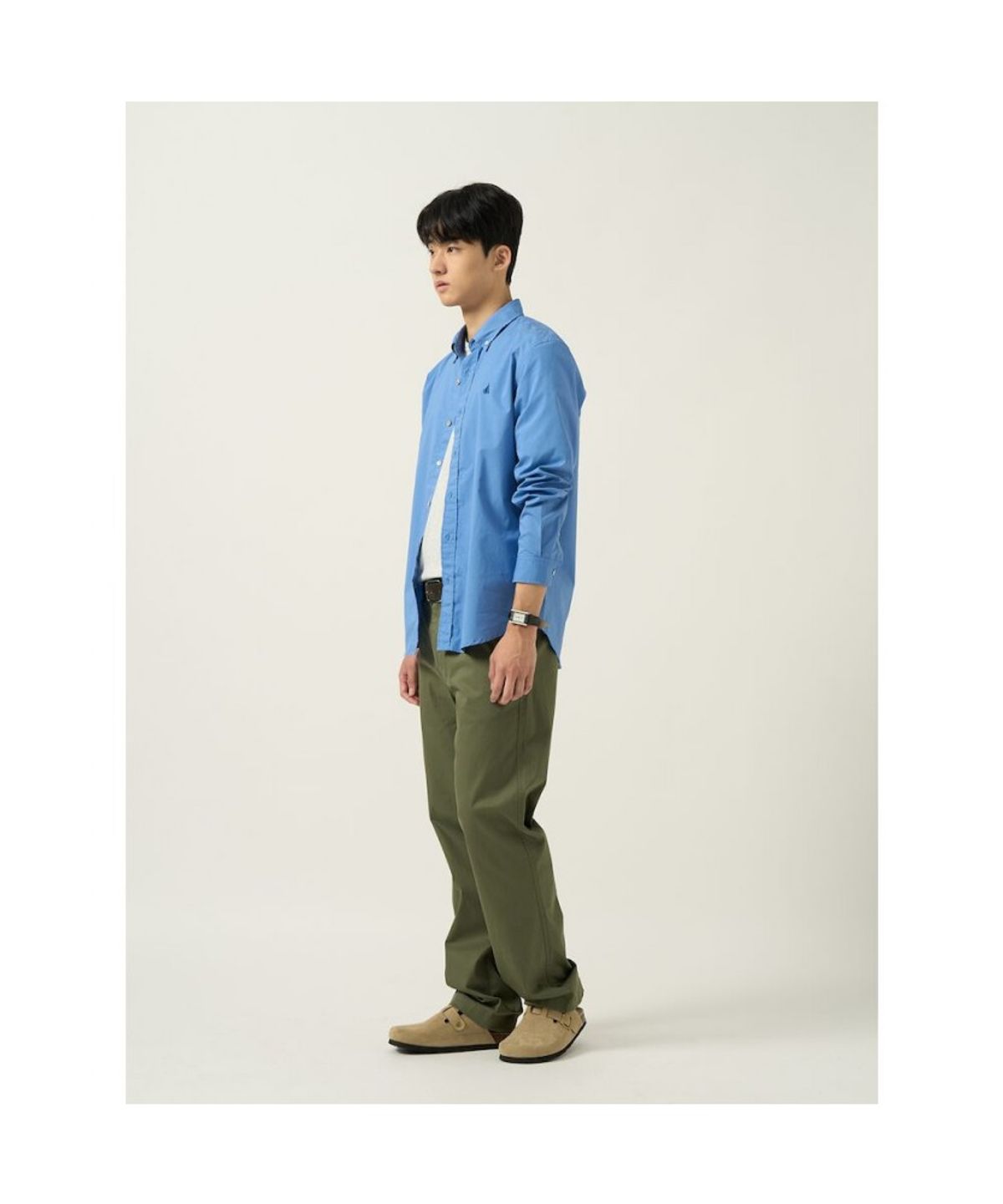 빈폴 멘(BEANPOLE MEN) 남녀공용 플레인 솔리드 셔츠  블루