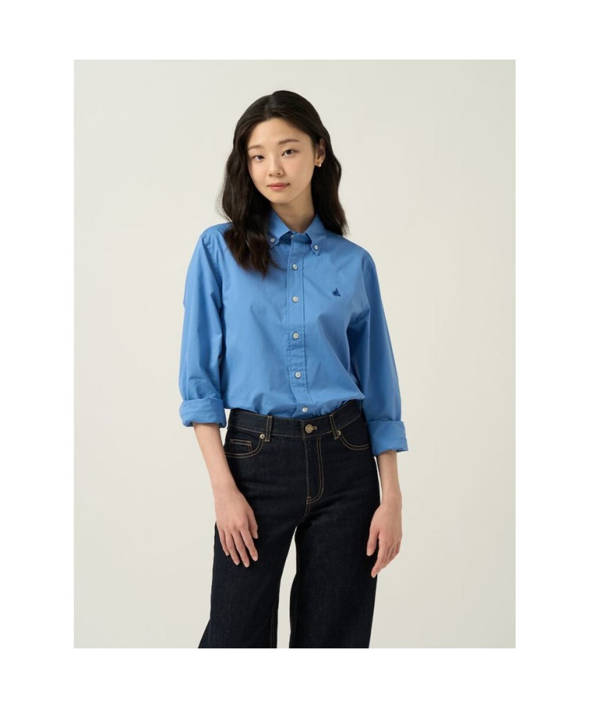 빈폴 멘(BEANPOLE MEN) 남녀공용 플레인 솔리드 셔츠  블루