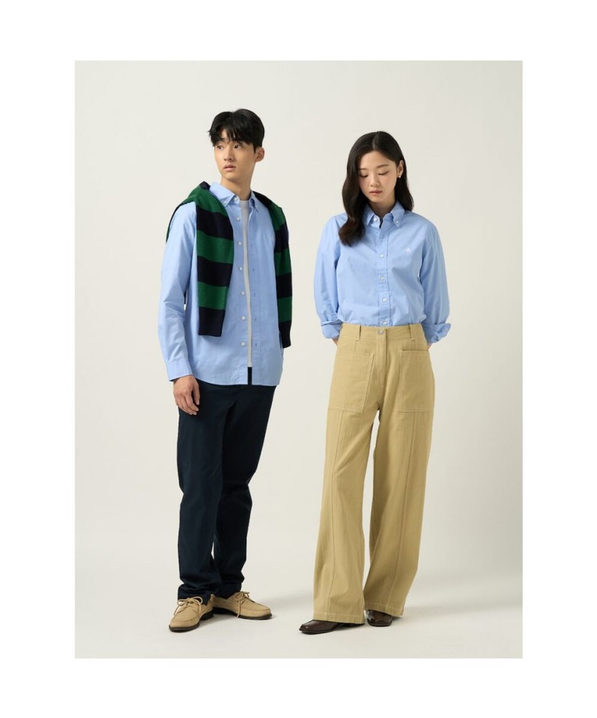 빈폴 멘(BEANPOLE MEN) 남녀공용 플레인 솔리드 셔츠  스카이 블루