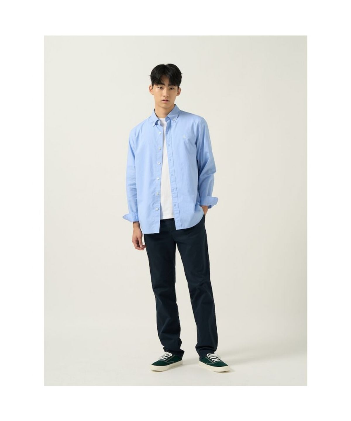 빈폴 멘(BEANPOLE MEN) 남녀공용 플레인 솔리드 셔츠  스카이 블루