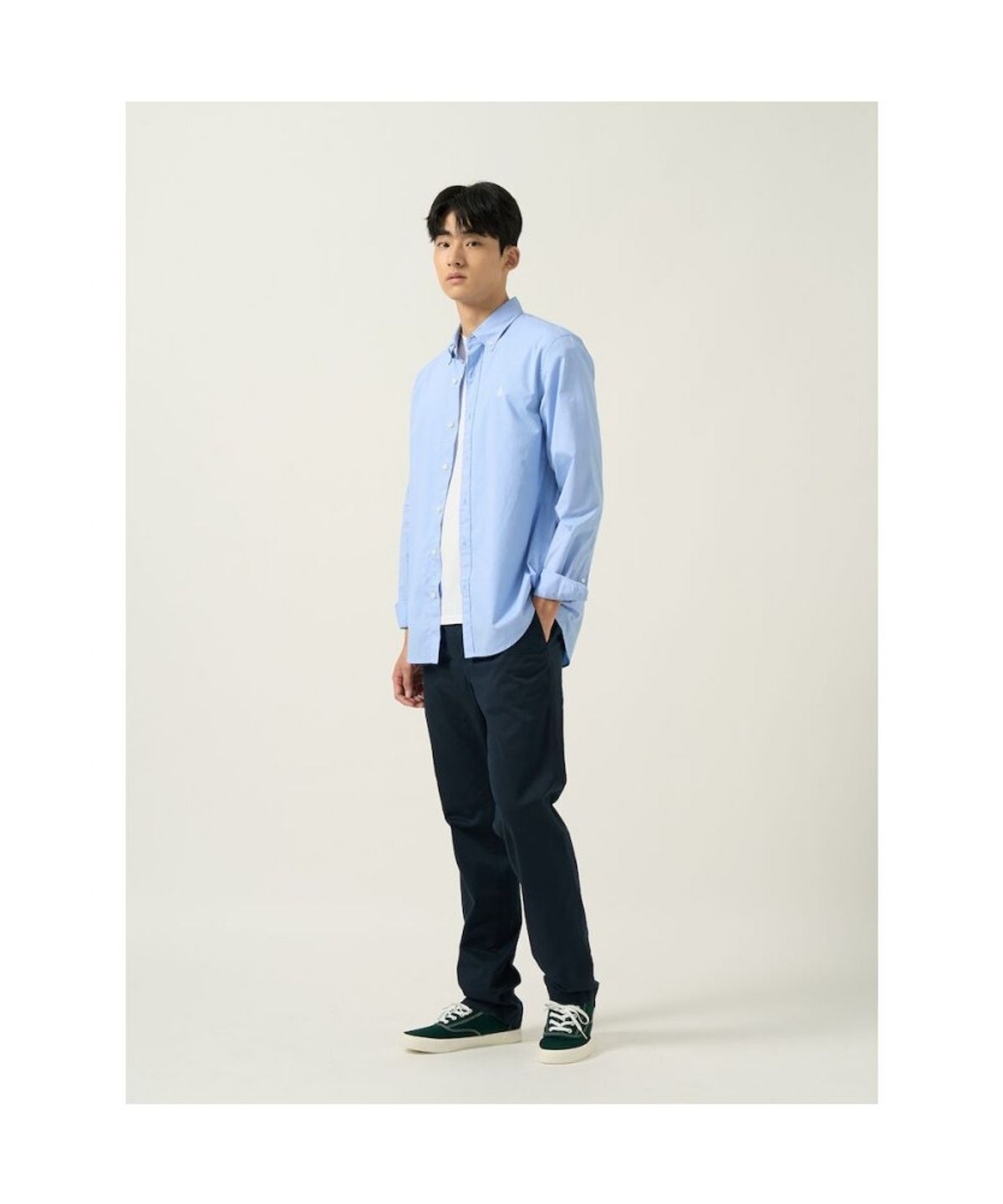 빈폴 멘(BEANPOLE MEN) 남녀공용 플레인 솔리드 셔츠  스카이 블루
