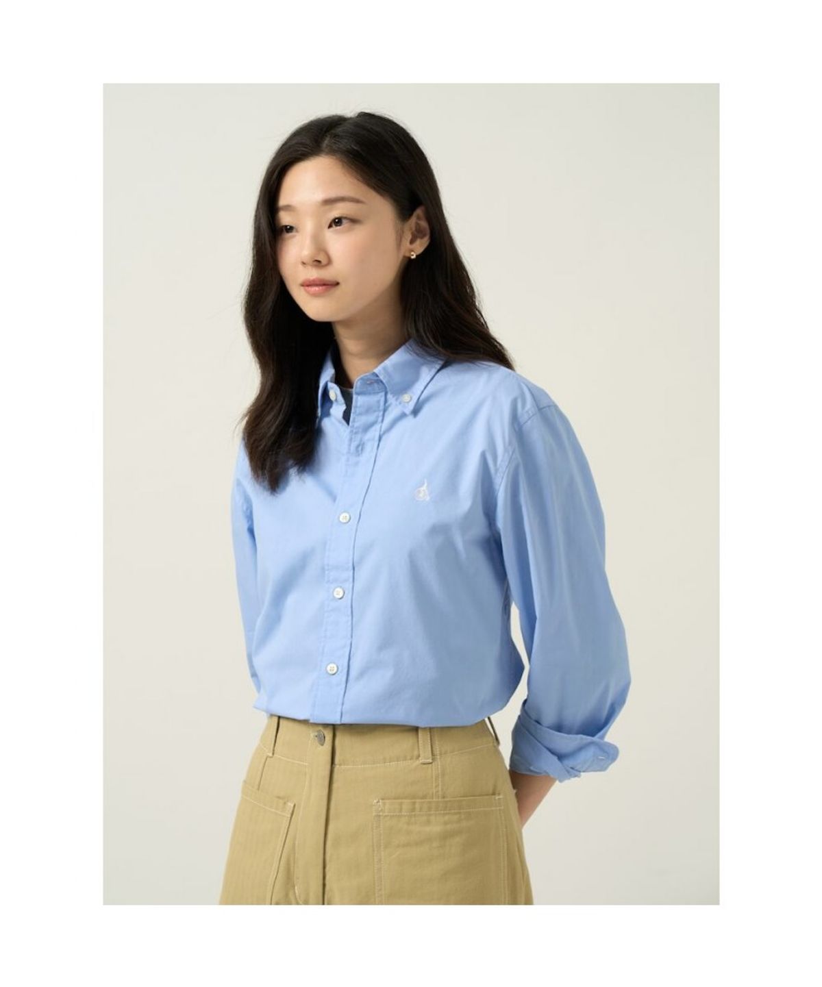 빈폴 멘(BEANPOLE MEN) 남녀공용 플레인 솔리드 셔츠  스카이 블루