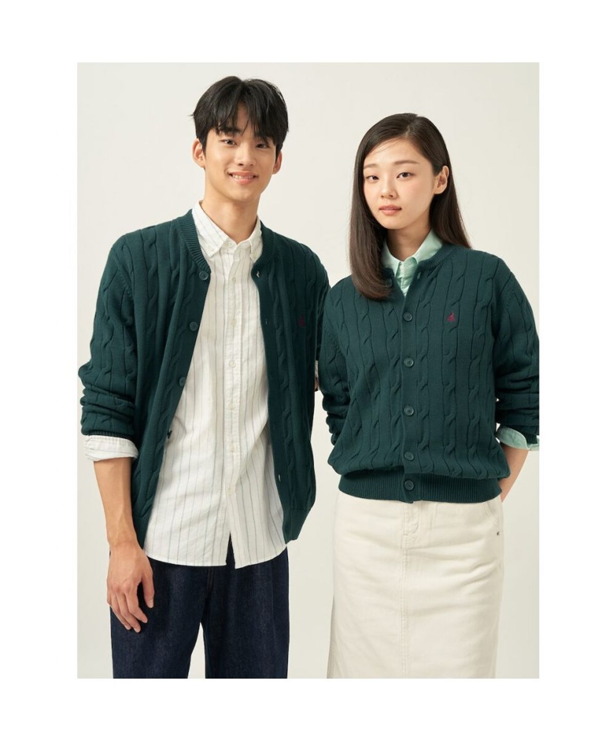 빈폴 멘(BEANPOLE MEN) 코튼 케이블 라운드 카디건  그린