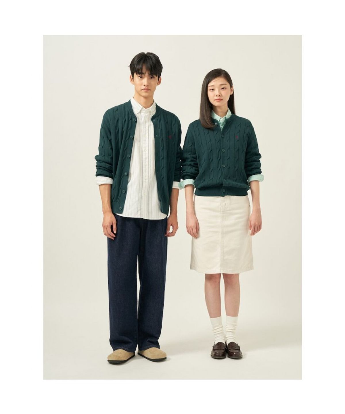 빈폴 멘(BEANPOLE MEN) 코튼 케이블 라운드 카디건  그린