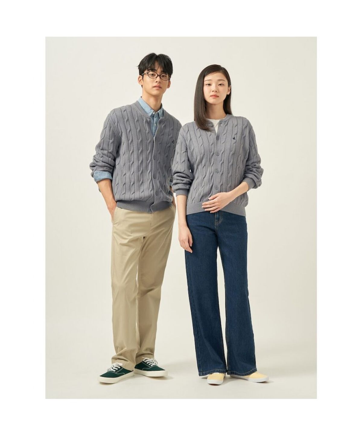 빈폴 멘(BEANPOLE MEN) 코튼 케이블 라운드 카디건  그레이