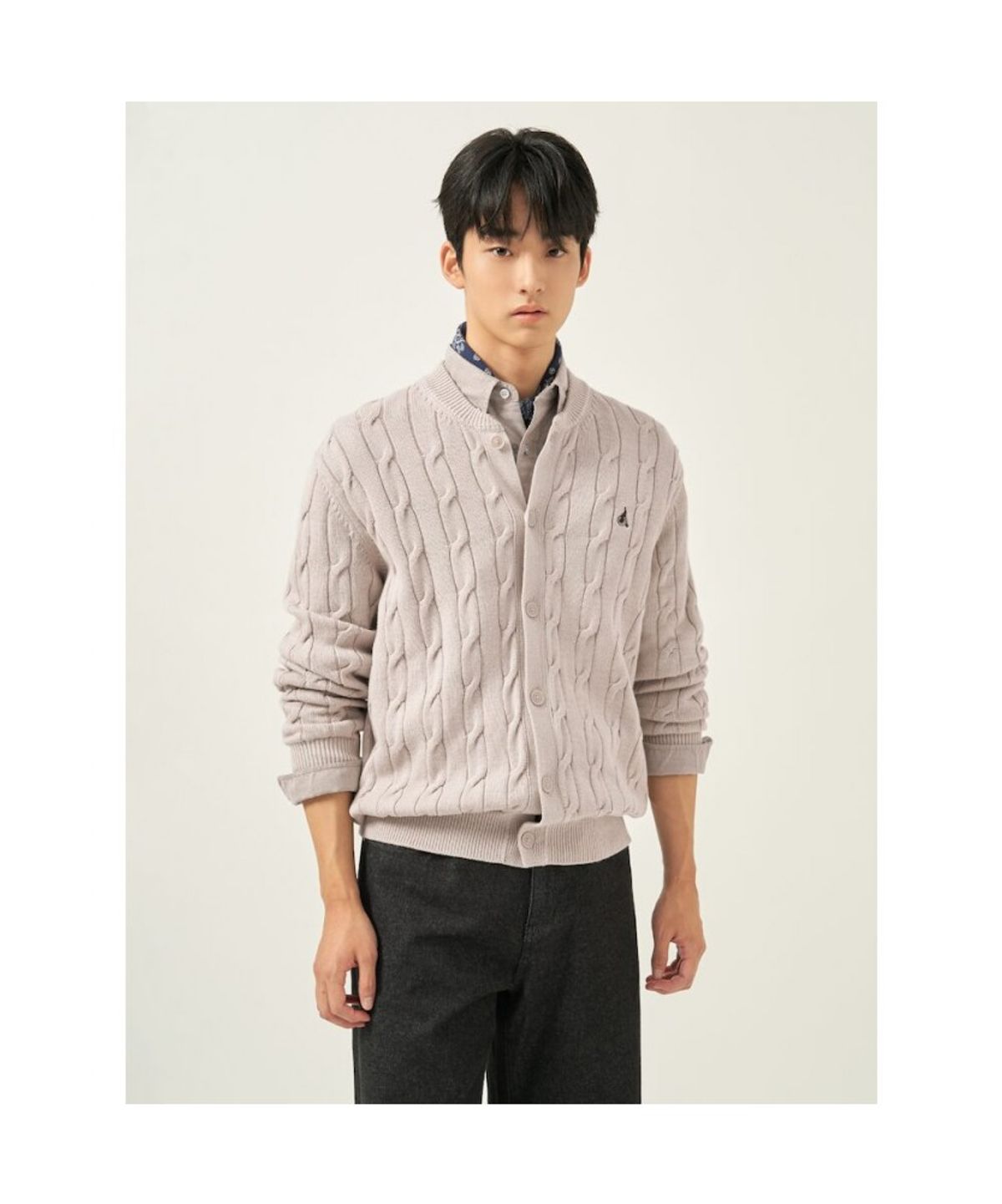 빈폴 멘(BEANPOLE MEN) 코튼 케이블 라운드 카디건  베이지