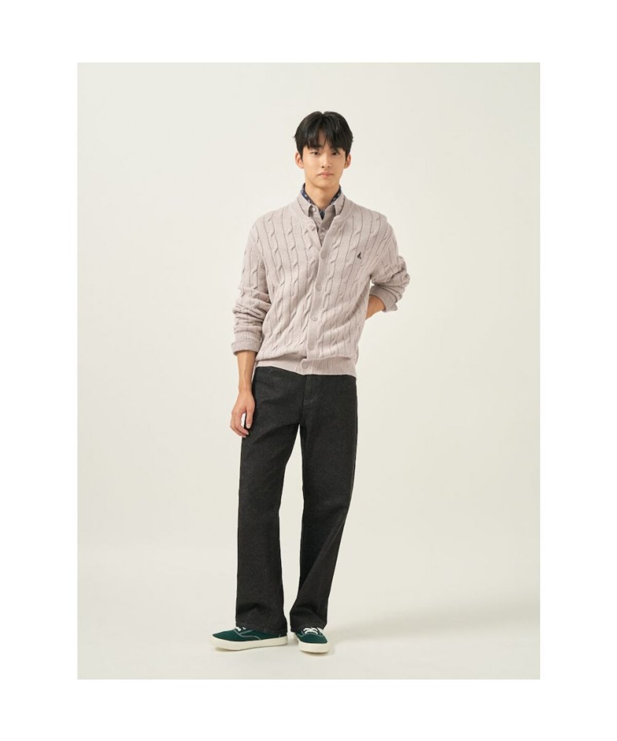 빈폴 멘(BEANPOLE MEN) 코튼 케이블 라운드 카디건  베이지