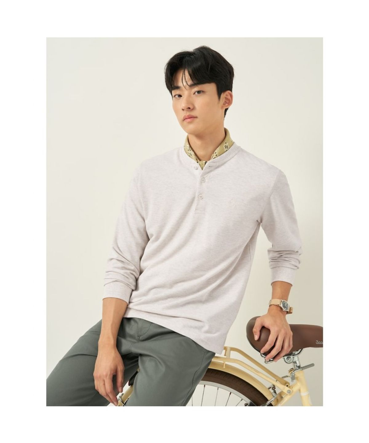 빈폴 멘(BEANPOLE MEN) 피케 헨리넥 긴소매 티셔츠  아이보리