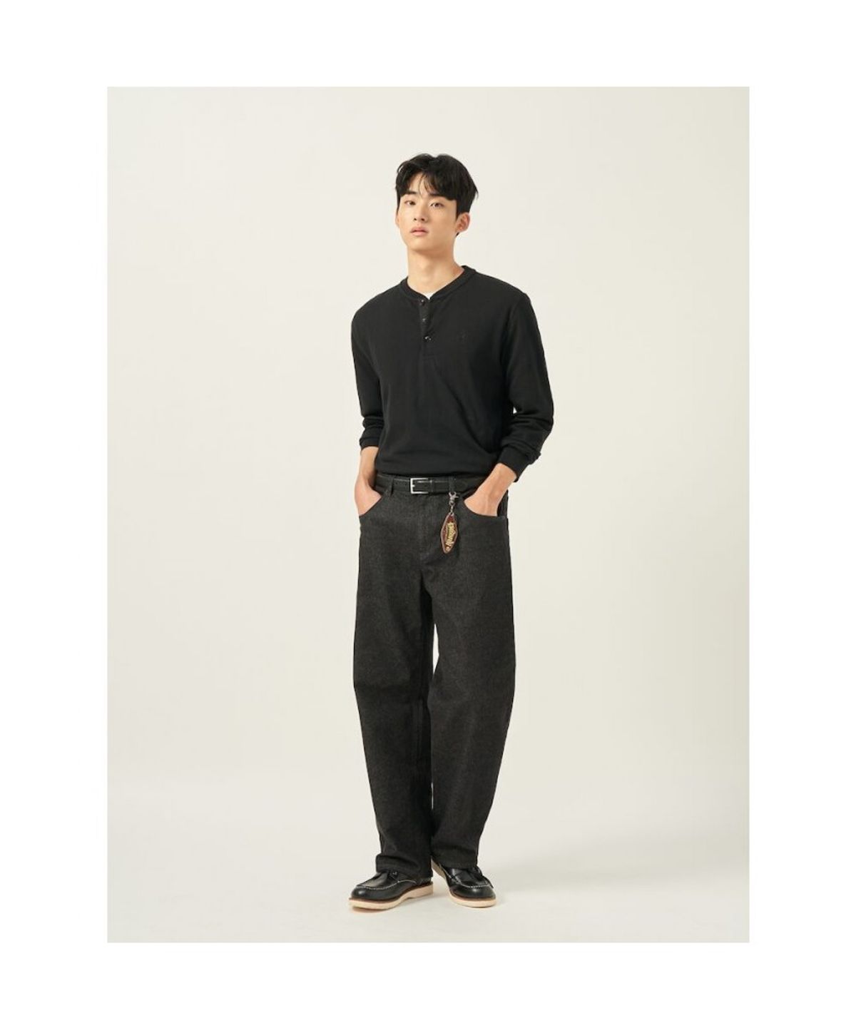 빈폴 멘(BEANPOLE MEN) 피케 헨리넥 긴소매 티셔츠  블랙