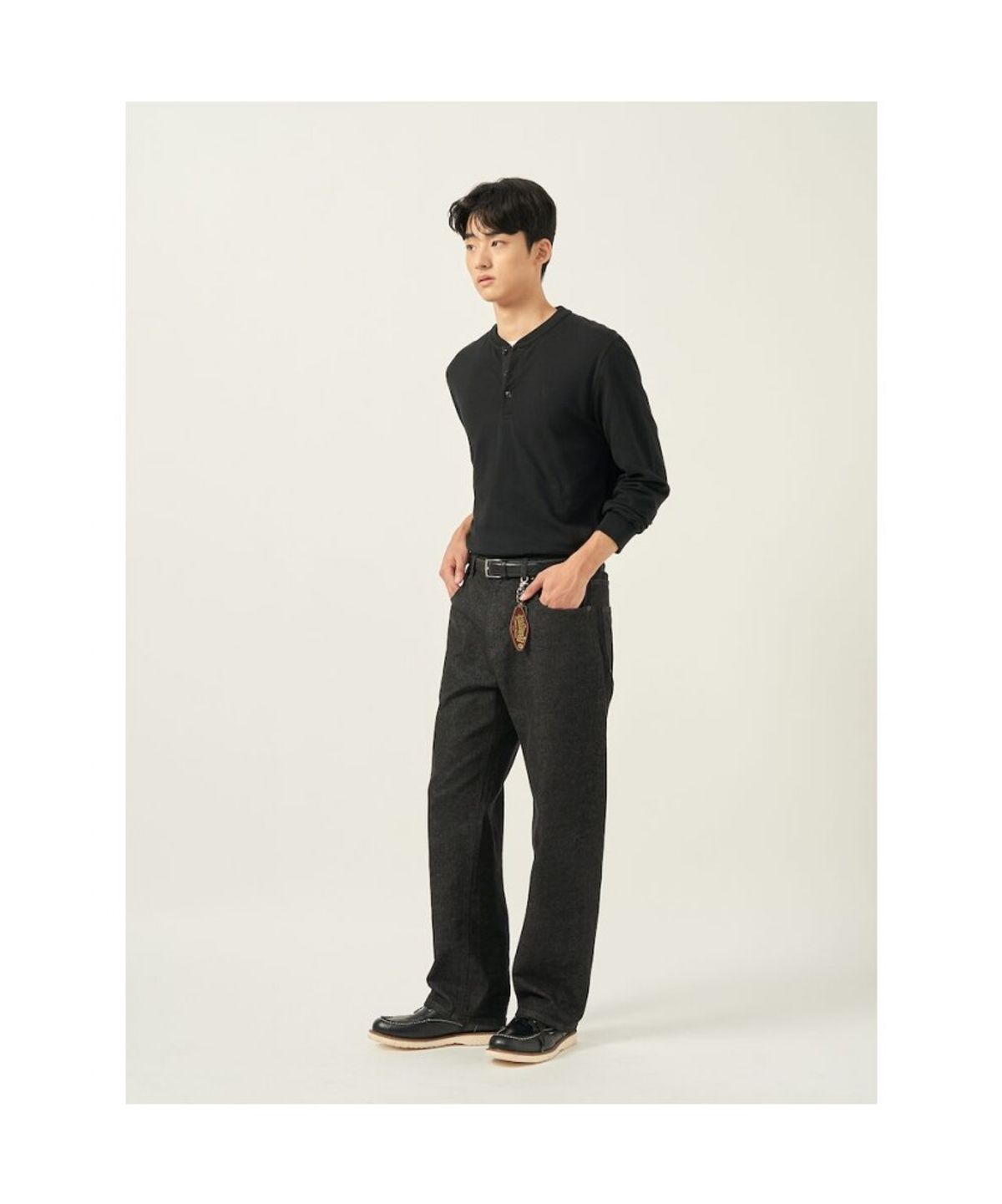 빈폴 멘(BEANPOLE MEN) 피케 헨리넥 긴소매 티셔츠  블랙