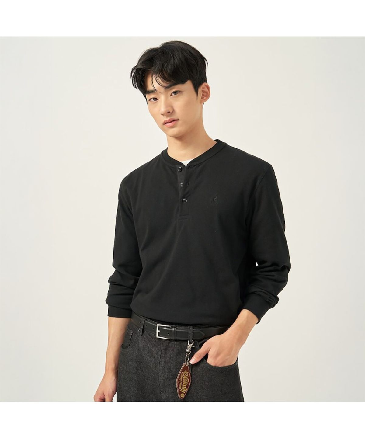 빈폴 멘(BEANPOLE MEN) 피케 헨리넥 긴소매 티셔츠  블랙