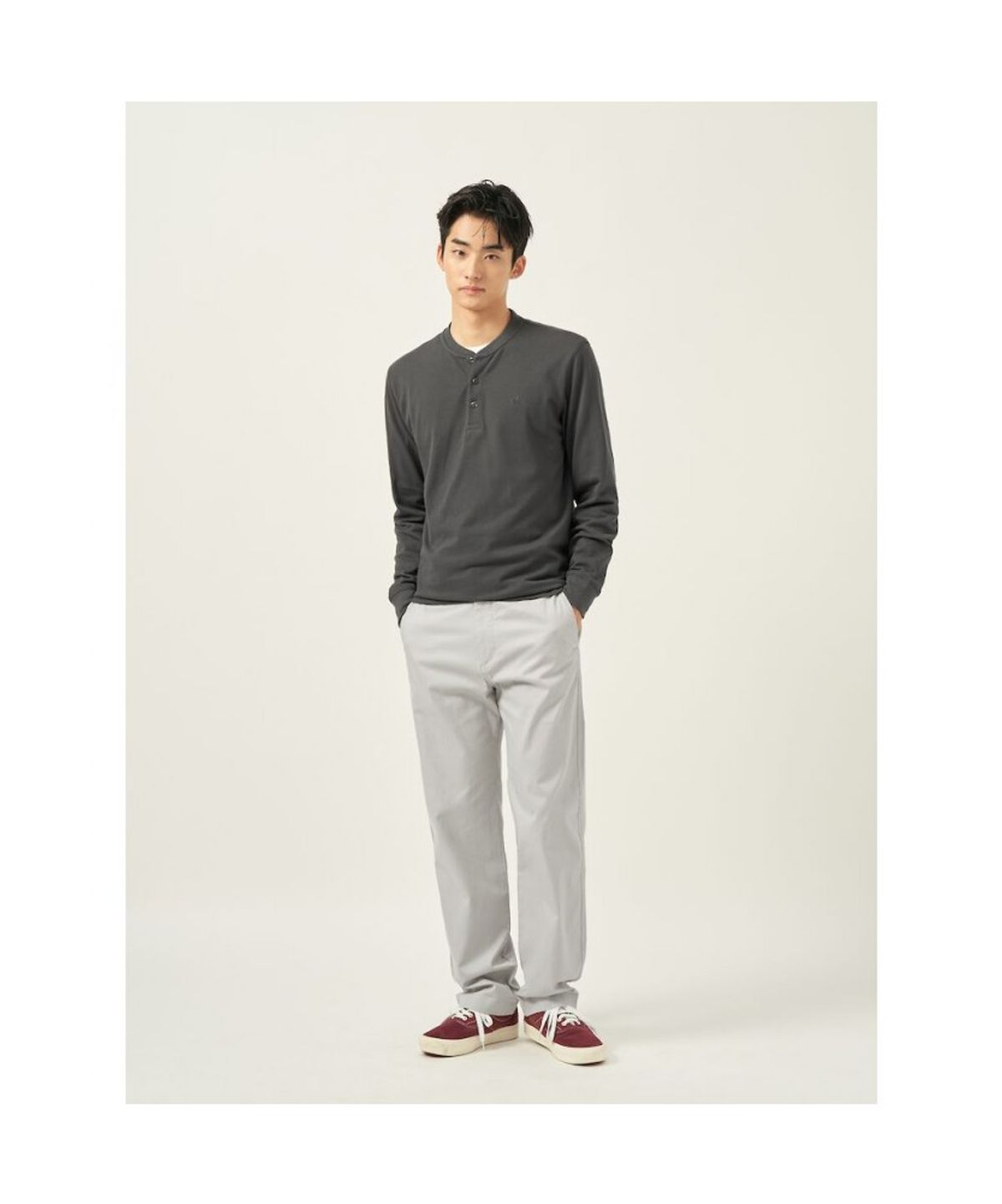 빈폴 멘(BEANPOLE MEN) 피케 헨리넥 긴소매 티셔츠  카키