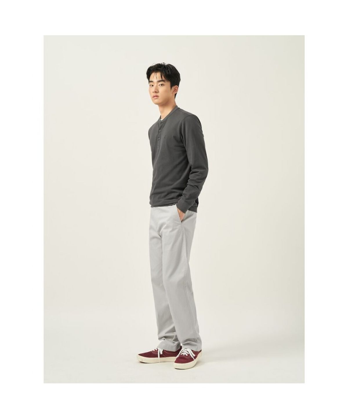 빈폴 멘(BEANPOLE MEN) 피케 헨리넥 긴소매 티셔츠  카키