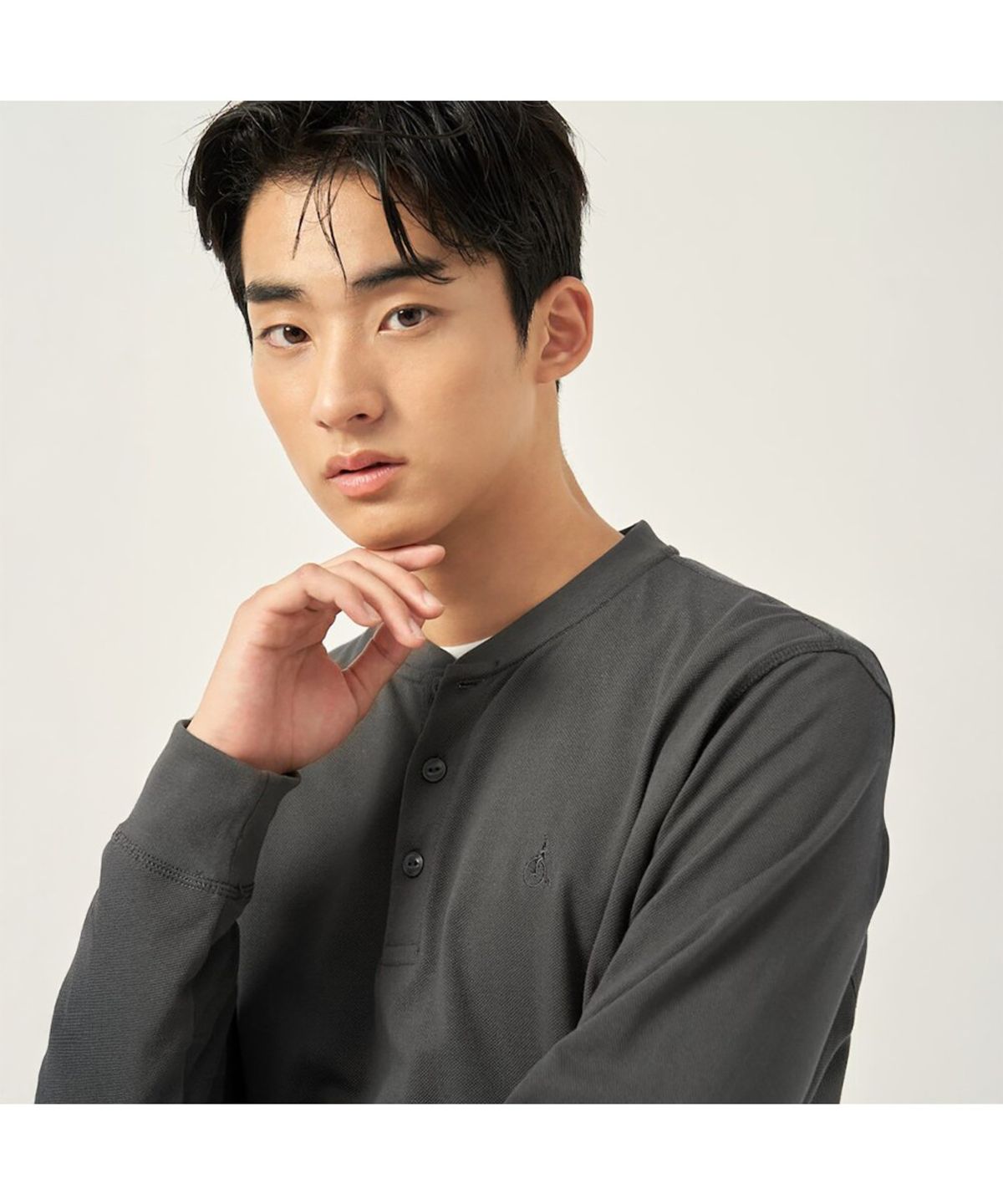 빈폴 멘(BEANPOLE MEN) 피케 헨리넥 긴소매 티셔츠  카키