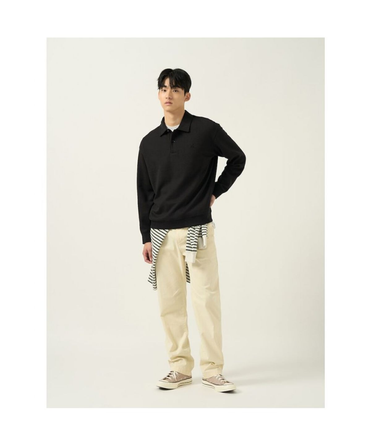 빈폴 멘(BEANPOLE MEN) 더블니트 칼라넥 스웨트 셔츠  블랙