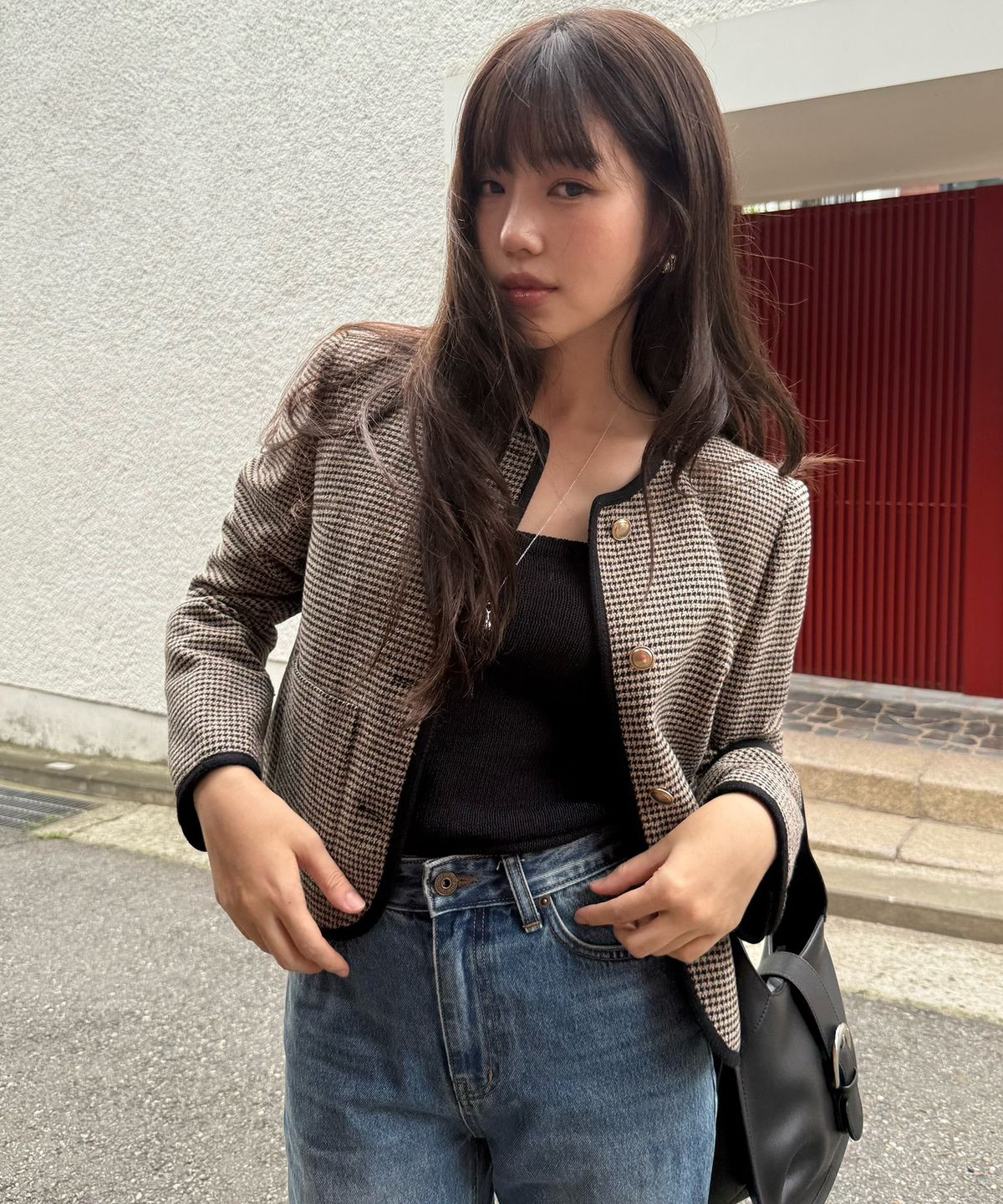 올리브 데 올리브(OLIVE DES OLIVE) 라운드넥 체크 자켓 OW5XJ8760