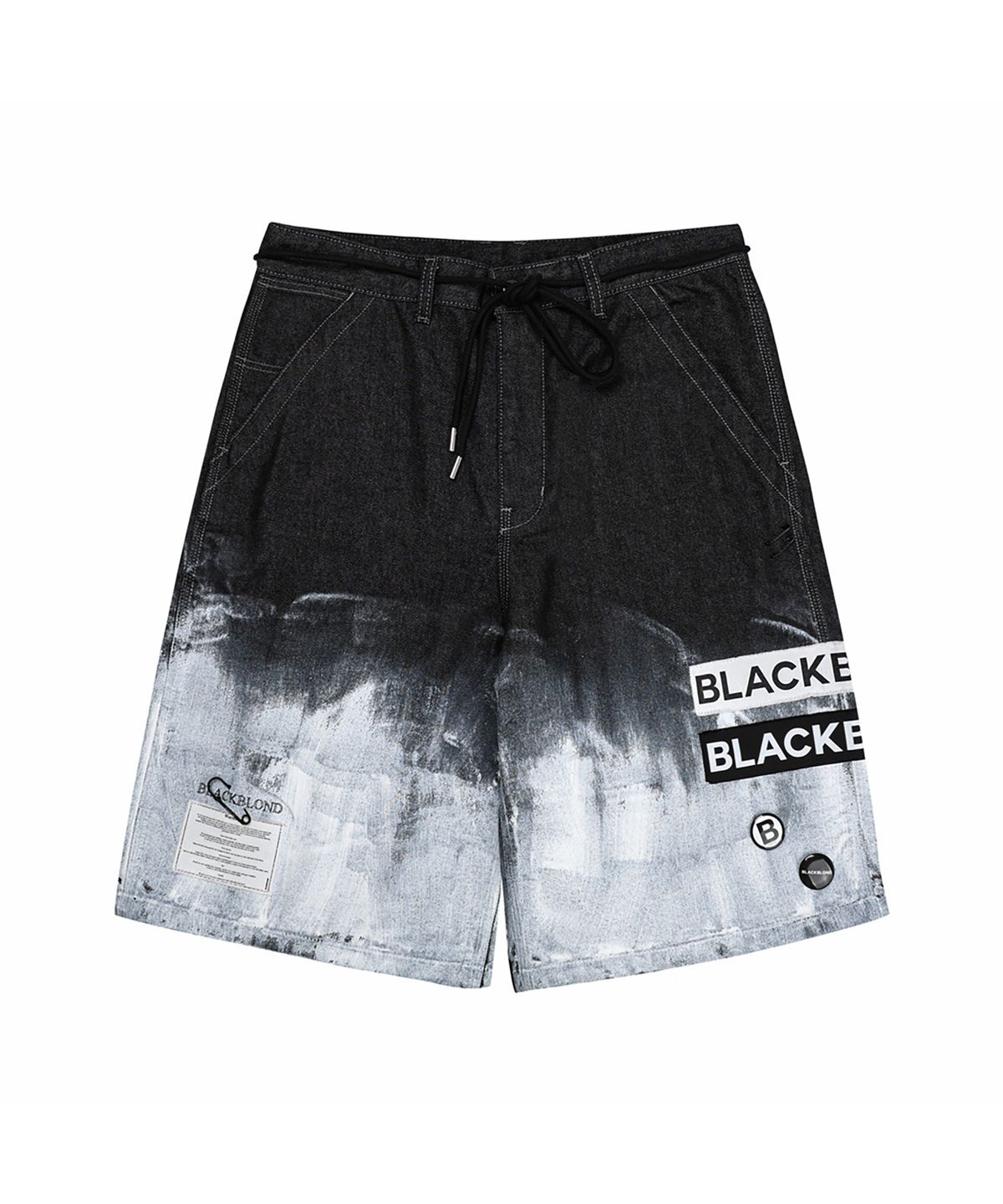 블랙블론드(BLACKBLOND) 비비디 스모크 페인티드 패치 로고 데님 반바지 (블랙)
