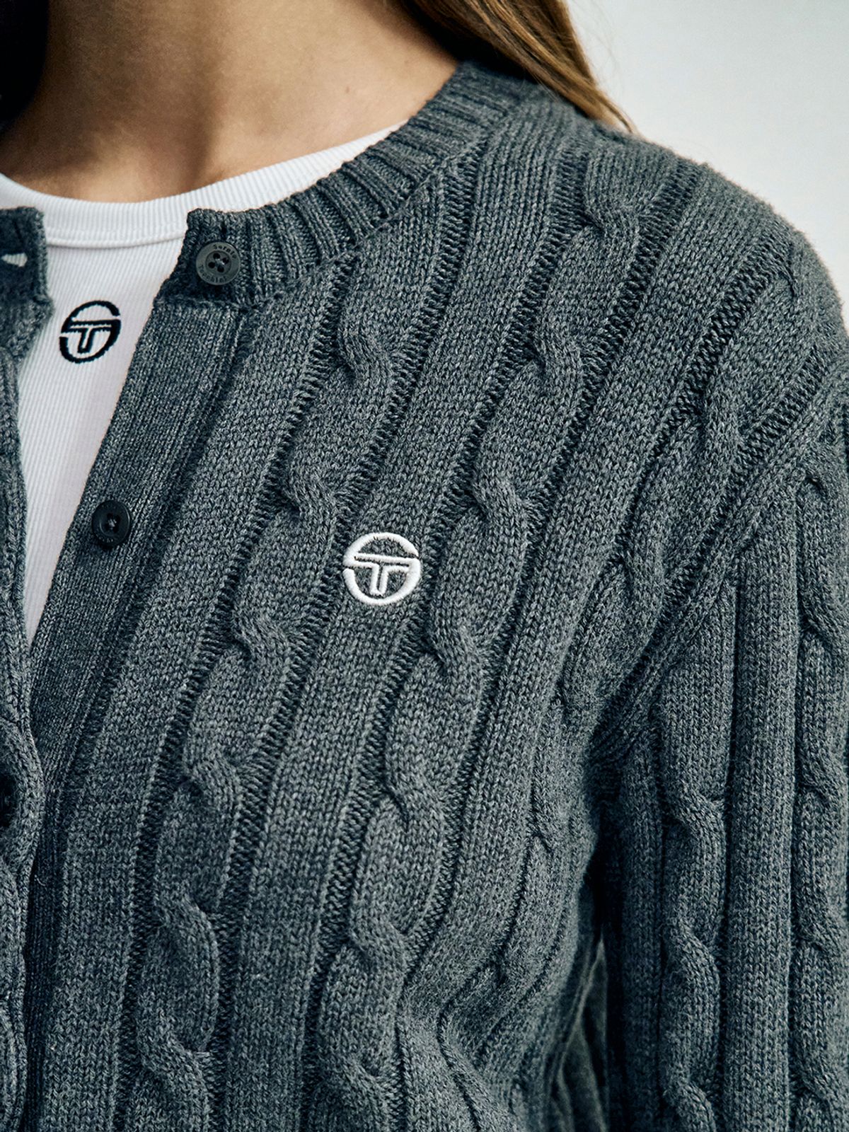세르지오 타키니(SERGIO TACCHINI) W 케이블 니트 가디건 (D.Melange Grey)