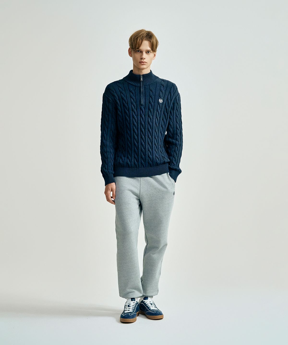 세르지오 타키니(SERGIO TACCHINI) M 케이블 니트 하이넥 지퍼 풀오버 (Navy)