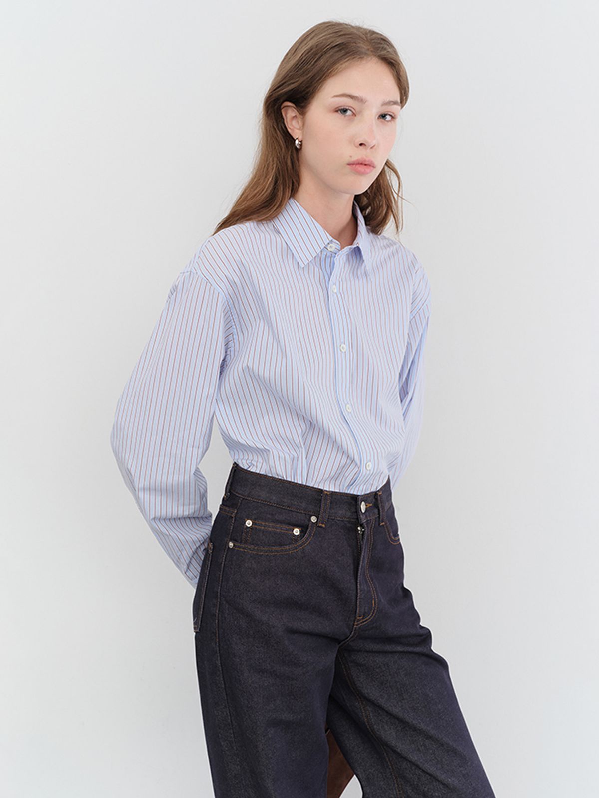 던스트(DUNST) UNISEX INFORMAL SHIRT_UDSH5C102_BLUE BROWN STRIPE