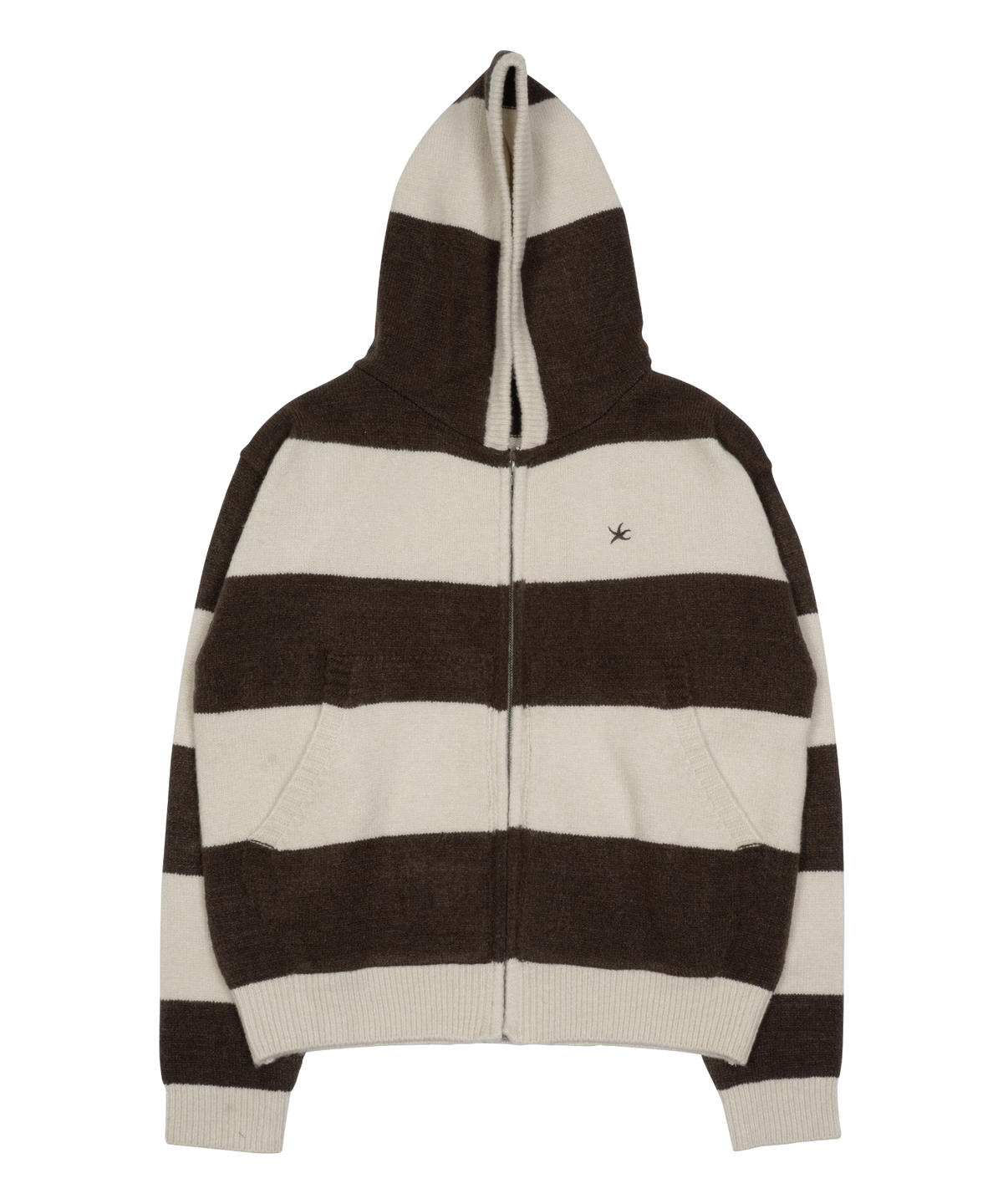 더콜디스트모먼트(THE COLDEST MOMENT) TCM stripe knit hooded zip-up (brown/ivory)