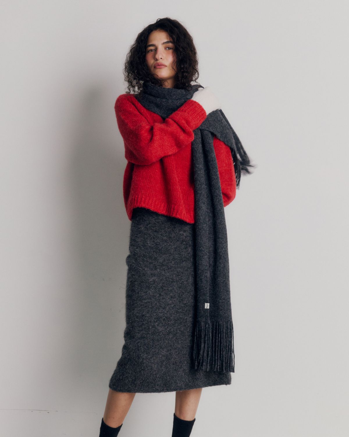 매기(MAGGIE) Peru Alpaca Fringe Muffler (3color)