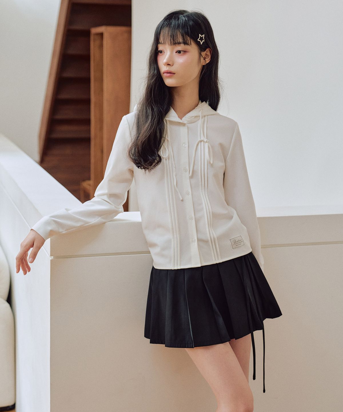 제로플래닛(ZEROPLANET) 베일리 링클 프리 후드 셔츠 [WHITE]