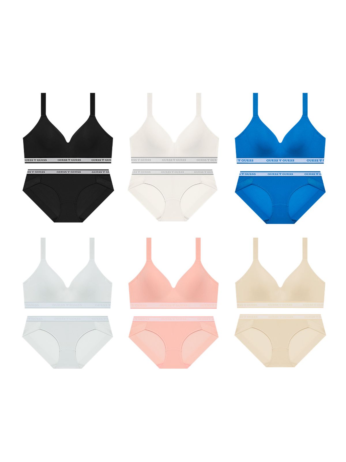 게스언더웨어(GUESS UNDERWEAR) 에어 메쉬몰드 노와이어 브라 팬티 세트 6Colors