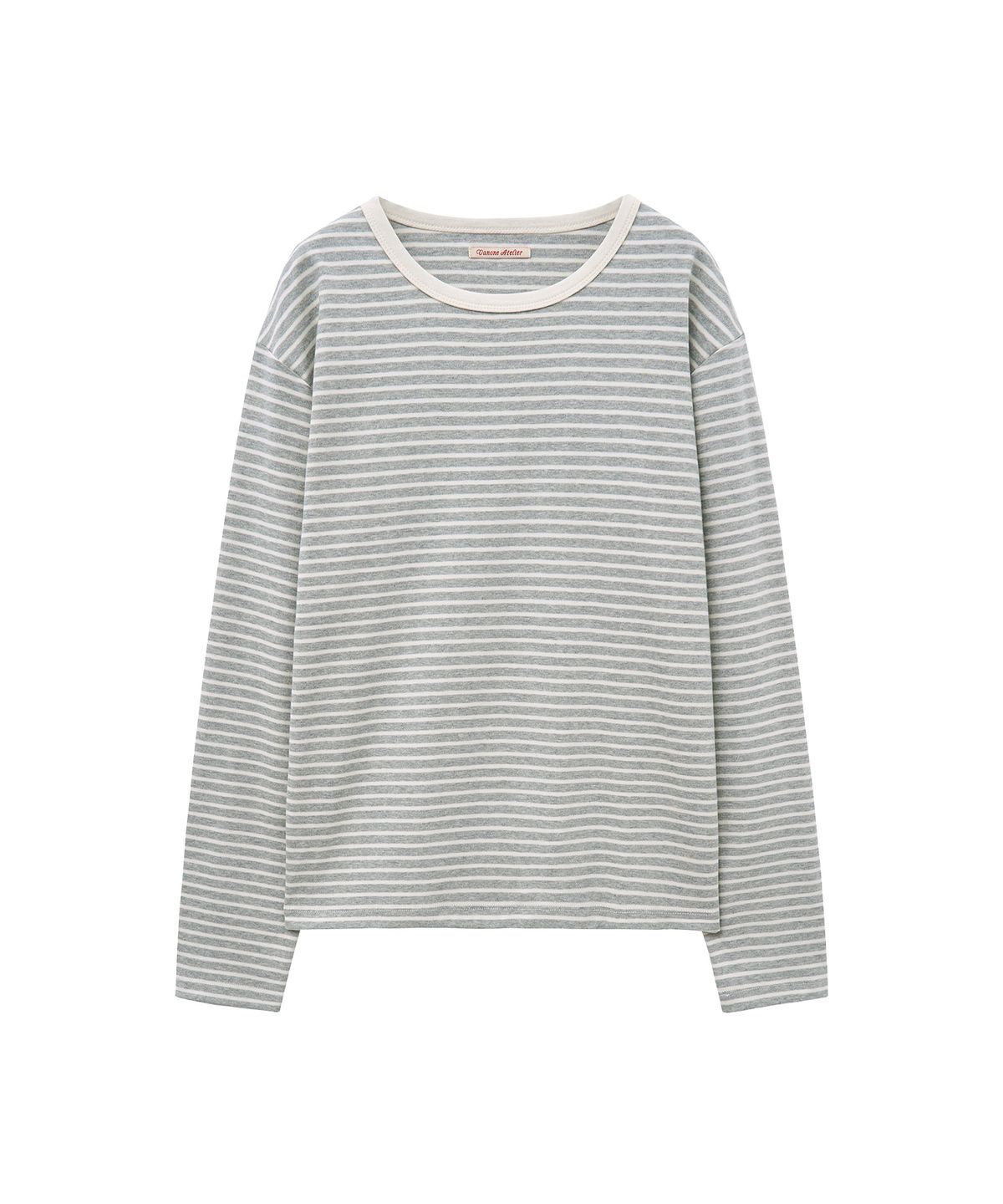 반원 아틀리에(VANONE ATELIER) A3546 스트라이프 라운드 티셔츠_Melange gray